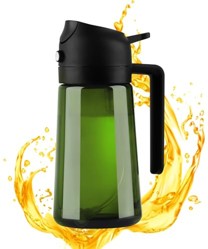 Yzpklhw oljespruta för matolja, 2-i-1 oljedispenser och oljespruta, 470 ml UV-skydd sprayflaska olja olivolja flaska oljespruta för varmluftsfritös för matlagning sallad och grill (grön)