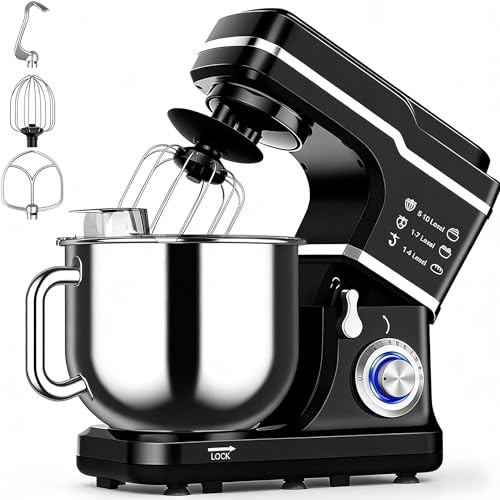 7.5QT Stand Mixer, 660W Powerful Electric Dough Mixer, 10-Speed Tilt-Head Kitchen Mixer with Stainless Steel Bowl, Whisk, Dough Hook, Beater, Splash Guard, Easy Clean, for Baking & Cooking
