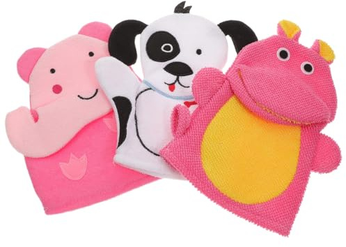 Moufles de Gommage Bain Bébé Dessin Animé, Lot de 3, Coton Composite
