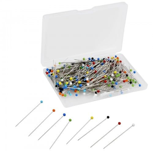 Set di 300 Spilli da Sarta Lunghi 38mm, Spilli da Sarta in Acciaio Inossidabile con Testa di Vetro Colorata, Spille con Testa Colorata per Cucito e Manufatti a Mano