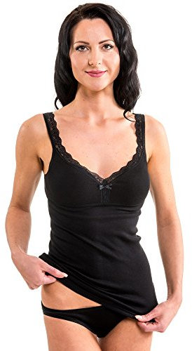 HERMKO Damen BH-Hemd mit Spitze - Unterhemd mit integriertem Bustier 175803850, Farbe:schwarz, Größe:52/54 (XXL)