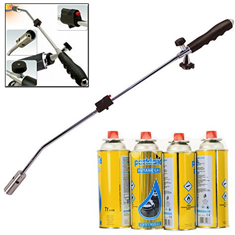 Bond Hardware® Butane Gas Weed Wand Blowtorch Garden Torch Weeds Killer Burner + 4 Gas Refills