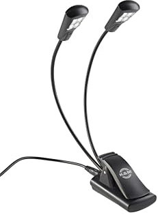 K&M 12245 Notenpultleuchte Double4 LED FlexLight Schwarz - Befestigung per Clip - 2 flexible Schwanenhälse, 2 x 1700 Lux