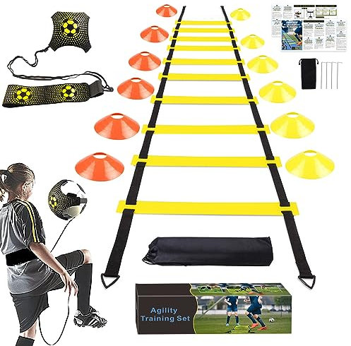 YGORTECH Football Speed Agility Training Set, Agility Ladder, 12 Sports Cones and Football Kick Trainer, Football Training Equipment Footwork Drills for Kids and Adults