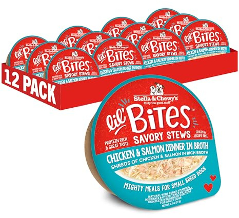 Stella & Chewy's Lil Bites Savory Stews for Small Breeds Chicken & Salmon Dinner in Broth, 2.7 oz. Cups (Pack of 12)