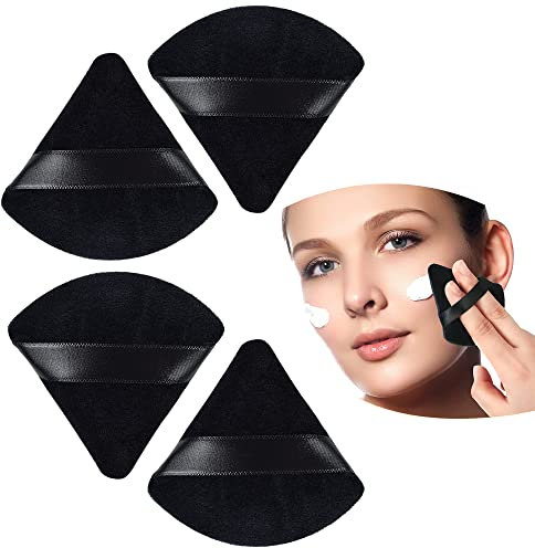 4 Stücke Dreieck Makeup Puderquaste, Weich Schwämmchen Powder Puff für Loser Puder Foundation, Nass Trocken Make up Werkzeug (Schwarz)