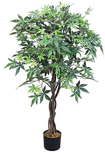 Decovego Ahorn Ahornbaum Kunstpflanze Künstliche Pflanze 120 cm Kunstbaum mit Echtbaum Innendekoration Kunst Pflanze wie echt im Topf