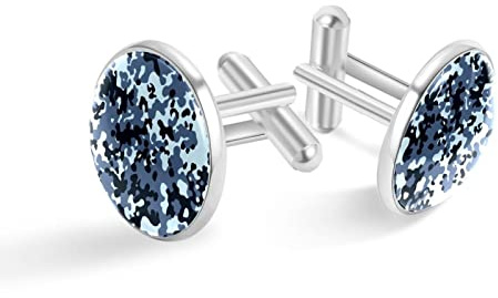 Gemelli in argento personalizzati blu nero militare mimetico per camicia da smoking, 20mm*20mm, Acciaio inossidabile, Quarzo creato