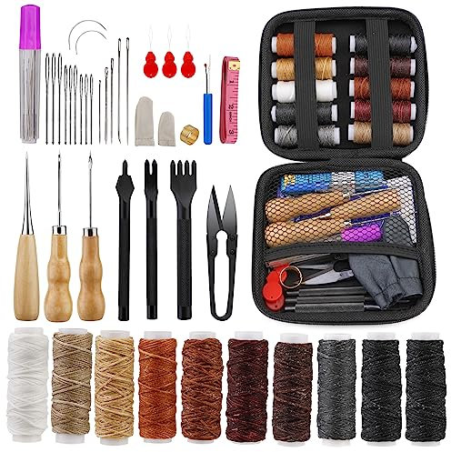 Doxiru Leder-Nähset, Leder-Nähwerkzeug-Sets, Nähahle, Nahttrenner, Leder-Handnähnadeln, Nähgarn, Lederhandwerk-Werkzeugset für Anfänger und Profis, DIY-Lederhandwerk