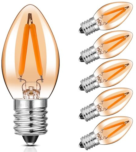 Genixgreen C7 LED Lampe, aktualisierte 1.5W Kerze Glühbirne, E14 Kerze Glühbirne Basis super warm weiß 2200K nicht dimmbar, bernsteinfarbene Glüh Dekoration Edison, 6 pack