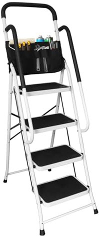 Big Red 4 Step Ladder, 400 Ergonomic Folding Stool with Anti-Slip Pedal, Step Stool with Padded Handle for Kitchen, Household, Offices, ATRJZ9034XR, Torin