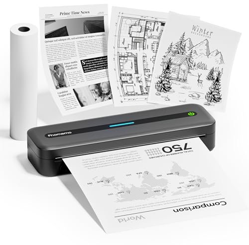 Phomemo M832 Mini Drucker, Mobiler Drucker A4 für Unterwegs & Zuhause, Thermodrucker Kompatibel mit Android und iOS, Bluetooth Tragbarer Drucker Unterstützt 210x297mm A4 Thermopapier, Grau