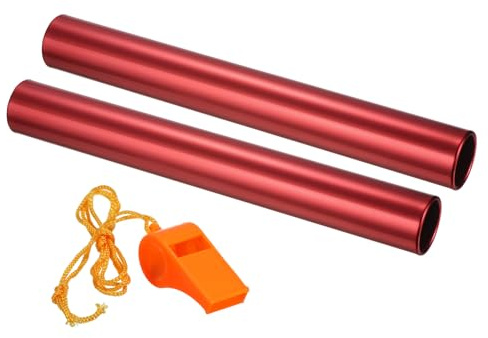 PATIKIL Bâton de Relais, Lot de 2 Tubes en Aluminium pour Course sur Piste avec Sifflet, Résistant à la Corrosion pour Les Sports d'Athlétisme en Extérieur, Rouge