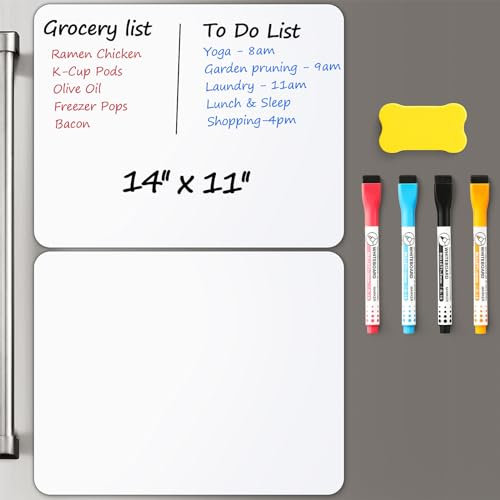 2 PCS Magnetic Dry Erase Whiteboard for Fridge, 14x11 Reuasble & Erasable White Board Sheet for Refrigerator, Freezer - Smooth & Flexible Magnet Blank Notepad for Home, Kitchen Organizer and Planner