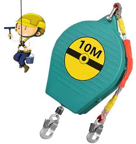 BOVDC Dispositivo Anticaídas Retráctil, Linea de Vida Retractil Homologado, Arnés de Seguridad Anticaídas Retráctil 3-20m para Trabajos Aéreos, Carga Máxima:150kg(Verde, 10m)