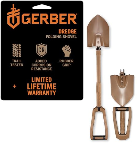 Gerber Gear Dredge - Pala plegable portátil - Pala de acero ligera para camping, supervivencia y senderismo - marrón coyote