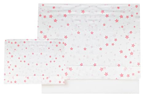 Various-Juego De Sábanas para Cuna 60 x 120 cm, Ropa de Cuna,100% Algodón Extrasuave Fafricado en Europeo-(Bajera+encimera+Funda Almohada) Estampado Estrella Rosa/Blanco