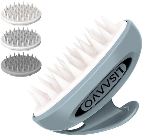 ‌Lisaavo 3-in-1 Scalp Massager for Hair Growth & Head Relaxation - Soft Silicone Bristles Shampoo Brush, Ergonomic Design for Women, Men & Pet Hair Brush (Grey)