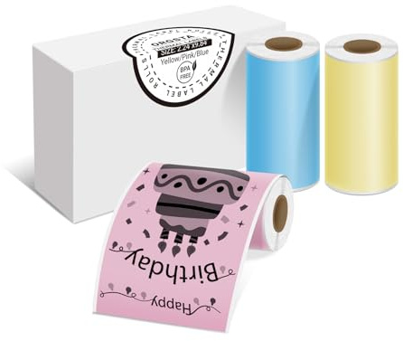 ORGSTA Etiquette Imprimante Thermique Texte noir Avec dos Adhésif Jaune, Rose, Bleu 57mm x3M,3 Rouleaux pour S002, Q2,T003, T001 Plus