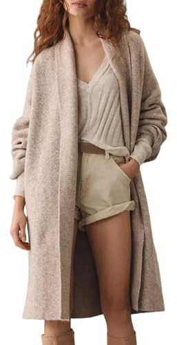 Arssm Womens Long Cardigan Oversized Chunky Open Front Sweaters Slouchy Knit Long Sleeve Fall Coat 2025 Trendy Outwear(Apricot-S)