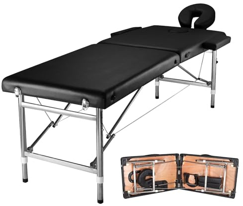 Massage Bed Portable Folding Massage Table 24 Wide Adjustable Tattoo Bed | 2-Fold Lash Bed Height-Adjustable Aluminum Esthetician Bed 551lbs Capacity For Massage, Facial, Tattoo, Home, Spa