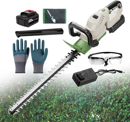 Cortasetos inalámbrico, cortasetos manual, motor sin escobillas de 2000 rpm, recortador de setos ligero para jardín, valla, jardinería, con un par de guantes, 1 batería