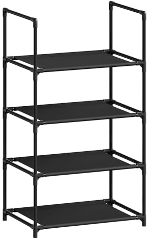 WOLTU Schuhregal – 4-Ebenen-Schuhaufbewahrungsorganisator mit schmalem Regal für Flur/Wohnzimmer/Korridor, Metallgestell, kompakte und abnehmbare Regale, 41x28x72 cm, Schwarz