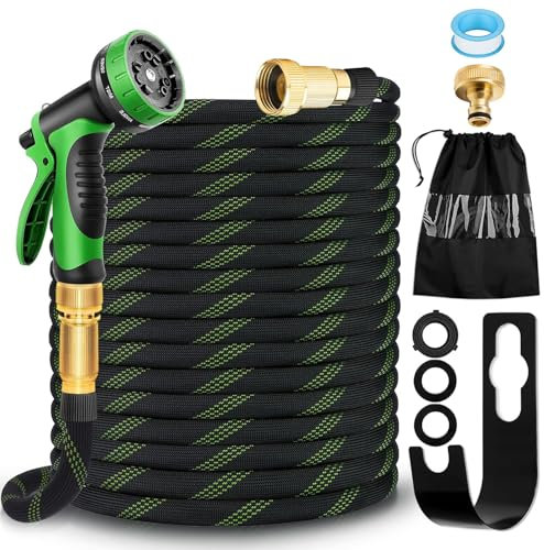 Tubo Giardino 15m con Pistola Irrigazione 10 Modalità | Kit Antigroviglio Leggero TPE | Per Irrigazione e Autolavaggio | Attacchi in Ottone 1/2 & 3/4 | Adattatore Alluminio/Rame