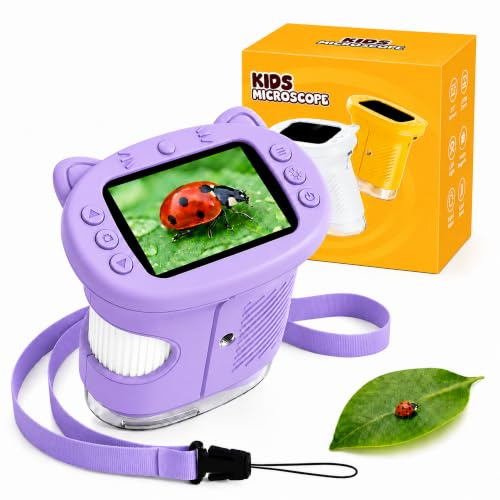 OAEBLLE Kids Microscope, 4K 1000X Zoom, 2.4 Screen, STEM Toy for Ages 4-8 | Digital Microscope with Photo & Video Recording, 8 LED, USB Rechargeable, No Slides Needed, Birthday Gift for Boys Girls 4-12