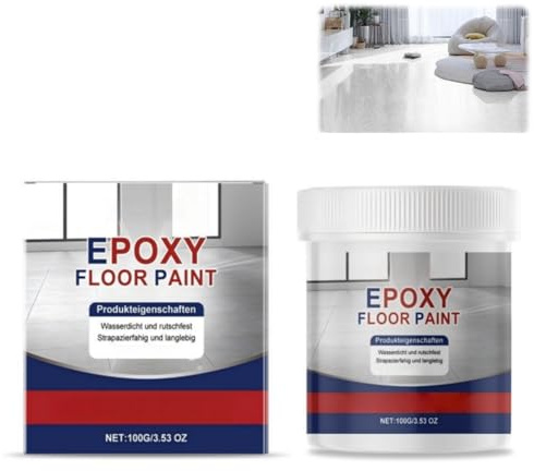 100G Epoxy Coloured Sand Floor Paint,High Gloss Marble Effect Epoxy Floor Coating,Self Levelling E-poxy F-loor Coating,Anti-Slip & Wear-Resistant,Long-Lasting Grey Paint For Concrete & Garage Floors