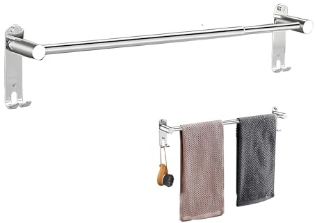 Ziyonix Porta Asciugamano da Parete Estensibile, 43-76 cm Portasciugamani Bagno Regolabile Porta Asciugamano Doppio Salviette Acciaio Inos Cucina con 2 Ganci per Asciugamani per Bagno Cucina Ufficio