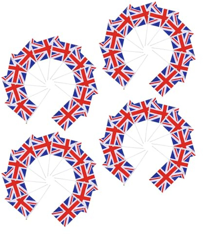 Hemobllo 40 Drapeaux Britanniques sur Bâtonnet 14x21 Cm, Petits Drapeaux Portables en Tissu Solide, Décoration Fête Nationale et Événements Sportifs, Lot de 40 Pièces pour Célébrations