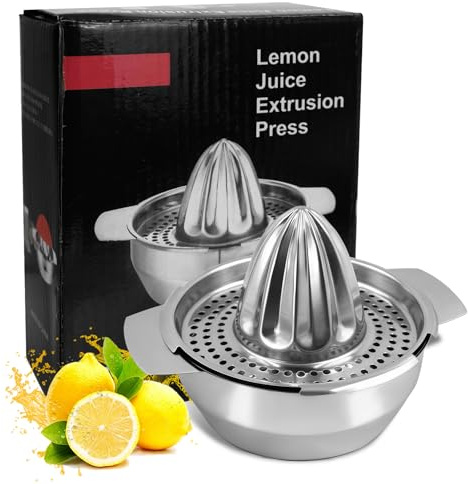 OVBOVA Exprimidor de limones de acero inoxidable, 450 ml, exprimidor manual para limones, limas y naranjas, con recipiente colector, apto para lavavajillas, ideal para cocina, bar y hogar