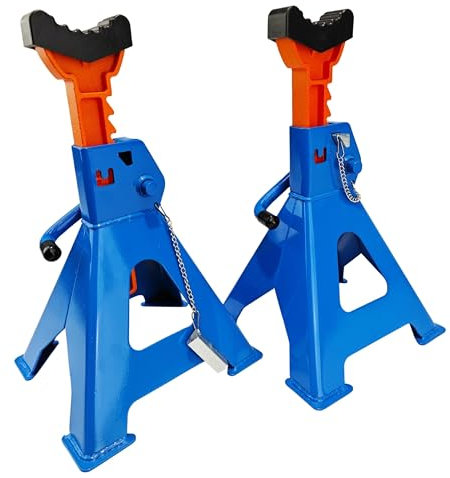 Set di 2 cavalletti di Sostegno da 3 tonnellate – Nuovo Modello con Doppia Sicurezza e Protezione in Gomma.