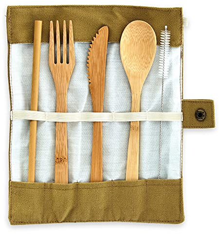 Bambuswald - Plastfria Bestick, Skedar, Gafflar, Knivar och Strå, Tillverkad Av 100% Bambu, Ekologisk och Återanvändbar Bestick