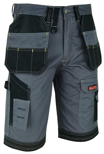 WrightFits Men Holster Work Shorts - Heavy Duty Safety Combat Cargo Summer Shorts - Multi Pockets - Triple Stitched - Durable Workwear Grey 36 W