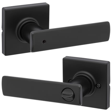 Kwikset Breton Privacy Door Handle for Bedroom and Bathroom, Matte Black