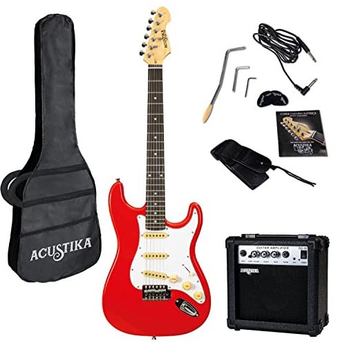 Acustika - chitarra elettrica 39’ - incluso amplificatore per chitarra da 10 watt, corde di sostituzione, Custodia, tracolla, plettri e chiavini.