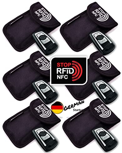 MakakaOnTheRun bilnyckelsfodral – Keyless Go skydd bilnyckelsfodral med 2 RFID-skyddsfack. Bilnyckelskydd nyckelless/bilnyckelväska för alla bilar från EU, Asien och Amerika, Svart 6-pack, KeySafeCase