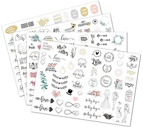 Gotetiso 8 Feuilles Stickers Mariage Autocollants Livre d'or Mariage Jolis Vintage Autocollants Album Photos Mariage Scrapbooking Mariage Stickers Bricolage Cartes Décoration de Mariage 230 Schémas