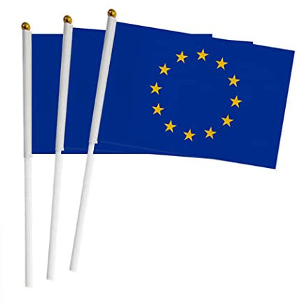 Drapeau Europe, 25Pcs Petit Drapeau Européen Tenu dans la Main pour Défilés, Événements Patriotiques, Union Européenne 14 * 21CM