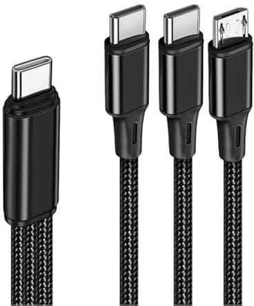 GIMIRO 3-i-1 USB typ C till typ C laddningskabel [120 cm varje gren] 66 W max PD snabbladdning multianvändning USB C datakabel för billaddning kompatibel med HUAWEI XIAOMI SAMSUNG (Black/C-Ccm)