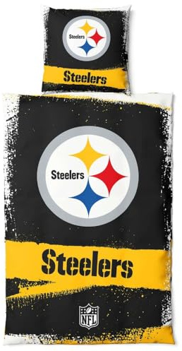 Pittsburgh Steelers NFL Bettwäsche Set ** Raw ** Baumwolle, Reißverschluss, 135x200 cm Bettdeckenbezug und 80x80 cm Kissenbezug