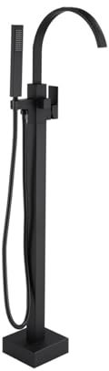 BiaoTeng Grifo Independiente Para BañEra Cascada negro Rotación de 360° latón Grifo De BañEra De Pie Grifo Suelo BañEra Exenta, negro
