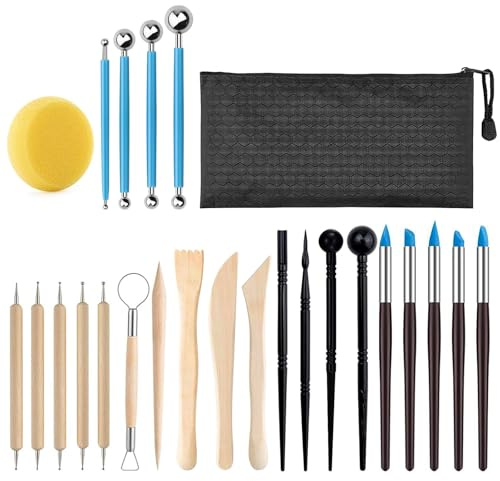 wadafen Herramientas para Modelar de 25 Piezas, Kit de Cerámica para Arcilla, Herramientas para Arcilla con Bolsa de Almacenaje, Kit de Cerámica Ideal para Artistas y Principiantes