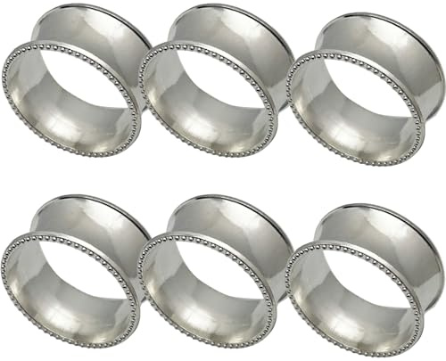 Servettringar i silver pärlor med pärlor – set med 6 servettring spännen för Thanksgiving jul högtid middagar, bröllop, familjesammankomster – bordsdekor tillbehör