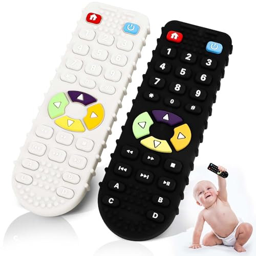 Gowkeey Beißspielzeug Silikon, BPA-frei Baby Fernbedienung Beißring, Beißspielzeug mit Drückbare Schaltflächen, Baby Zahnen Spielzeug Beissring, Zahnungshilfe Nursing Zubehör für 0-24+ Monate