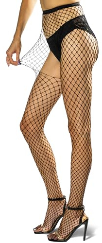 Black Fishnet Tights - High Waist Sheer Seamless Pantyhose for Women - Open Crotch Design, Crotchless Flexible Stockings for S-XL Size - Mid Net Nylons, Breathable Mesh Tights for Dance or Everyday