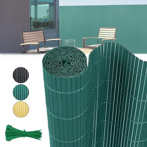 ACXIN 180 x 1000 cm, PVC, resistente a la intemperie, valla de privacidad con bridas, doble refuerzo, protección visual para balcón, protección contra el viento, láminas reforzadas, color verde