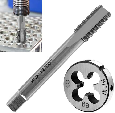 TETEWEVER M10 X 1 Metrisch Gewindeschneider, HSS Gewindebohrer Schneideisen M10 Feingewinde Außengewindeschneider Gerade Geriffelt Gewindeschneider